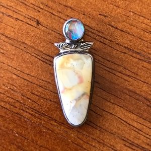 Gourneau Opal and Agate Sterling Silver Western Native American Pendant ✨
